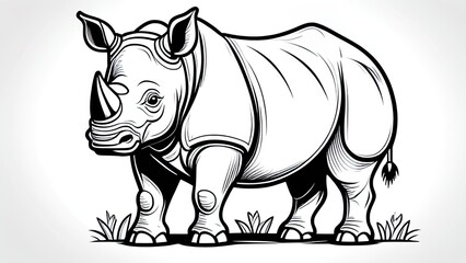 Wall Mural - Funny rhinoceros coloring page. rhinoceros cartoon characters. For kids coloring book.