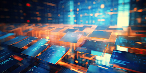 Poster - abstract network grid with files and folders, futuristic software interface, digital document manage