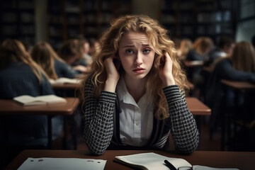 Canvas Print - A student feeling anxious while awaiting an oral exam - experiencing nervous anticipation and mental preparation for a challenge in communication skills.