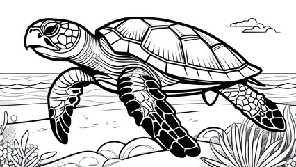 Wall Mural - Funny turtle coloring page. turtle cartoon characters. For kids coloring book.