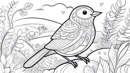 Wall Mural - Funny forest birds coloring page. forest birds cartoon characters. For kids coloring book.