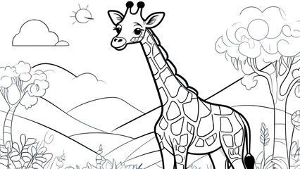 Wall Mural - Funny giraffe coloring page. giraffe cartoon characters. For kids coloring book.