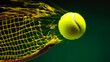© Ki - A tennis ball breaks a tennis net at high speed. AI Generated