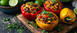 Vegan Stuffed Bell Peppers with Quinoa, Black Beans and Mexican Spices