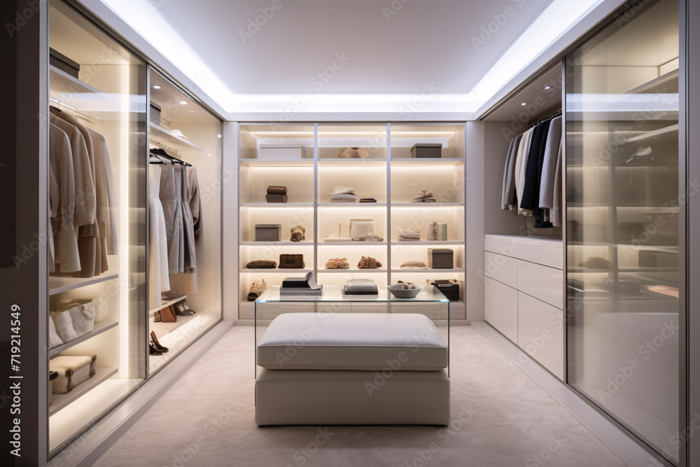 Walk in closet interior design, modern luxury and minimal style white ...