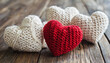 Valentine's Day Handicraft. Knitted Hearts Wallpaper.