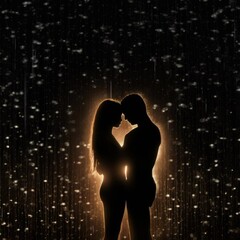 Wall Mural - Woman valentines rain. Seamless loop animation. Couple in Love formed of rain drops in the night beau. Created using Technology.. Facing away from view