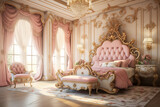 Fototapeta Londyn - Princess, doll like bedroom in royal house.