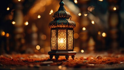 Wall Mural - Ramadan Lantern Islamic Ornament Blurry Bokeh Background