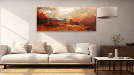 Wall Mural - Bright cozy livingroom with beautiful autumn painting on the wall