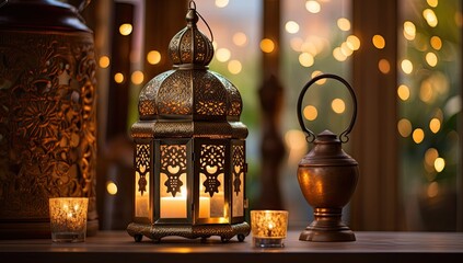 Canvas Print - Ramadan Lantern Islamic Ornament Blurry Bokeh Background