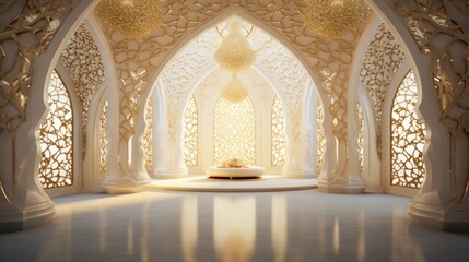 Wall Mural - Ramadan Luxury Islamic Mosque Indoor Gold Background