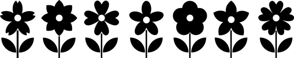 Sticker - Flower icon. Black linear flowers icons collection. Simple vector flower icon. Flowers icons set isolated .