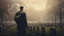 Soldier At The Cemetery. Memorial Day. Neural Network AI Generated Art