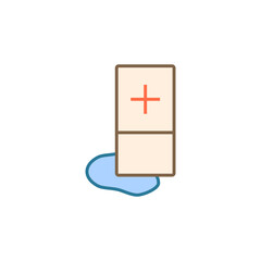 Wall Mural - Broken fridge icon. Refrigerator with a puddle under it and a cross. Color vector.