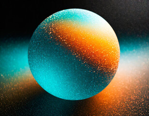 Wall Mural - teal blue orange white grainy gradient sphere on black background grainy textured vibrant poster ban