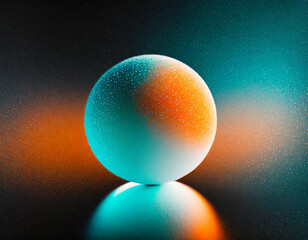 Wall Mural - teal blue orange white grainy gradient sphere on black background grainy textured vibrant poster ban