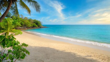 Wall Mural - seascape of beautiful tropical beach with calm sky sea view and sand beach summer background