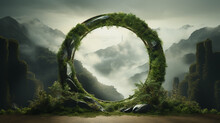 Beautiful Round Nature Green Lash Arch In Mountain Forest Park, Concept Mother Nature Path