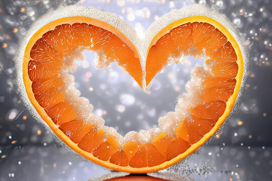 Sliced oranges are laid out in the shape of a heart.