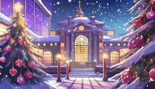 Anime Game Art Background A University Illuminated In Christmas Abstract Digital Illustration Created With 