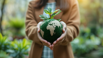 Wall Mural - Environment Earth Day In the hands holding green earth. Concept of the Environment World Earth Day.