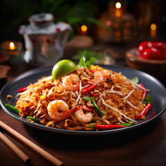 Thai traditional food, Pad thai, dry noodle, street food, thailand.