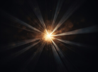Poster - Sun flare with yellow rays and beams on dark background.