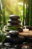 Fototapeta Sypialnia - Concept of spa, Bamboo and stones in a wellness spa.