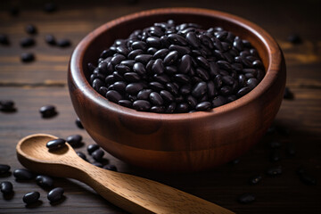 Poster - Dry black bean in wooden bowl.