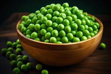 Poster - Green peas in wooden bowl.