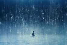 Silhouette Of A Man Standing On The Edge Of A Lake In The Fog