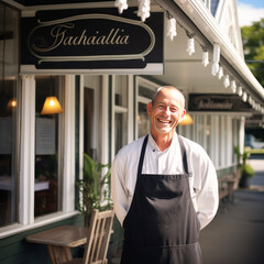 Senior male restaurant owner standing confidently