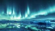 © Nikodem - The aurora lights shine brightly in the night sky over an ice floese and icebergs in the ocean, northern lights