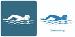 © Al Suerte - Swimming emblem. Icons of the swimmer athlete.