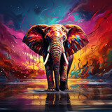 Fototapeta Sport - Illustration of an elephant in a colorful setting. Image produced by artificial intelligence.