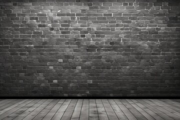  Blank Gray Brick Wall in 3D Loft Interior. Wooden Flooring. Perfect Background for Apartment