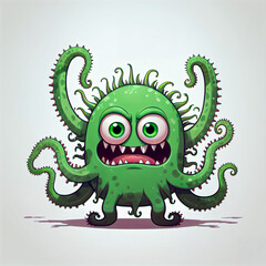 Wall Mural - The Scary and Humorous Green Monster: A Fantasy Creation with Spikes, Tentacles, and Big Eyes.