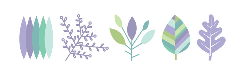 Poster - Simple Leaf and Foliage Element with Stem Vector Set