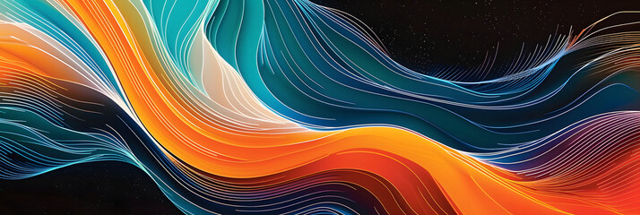 vibrant rainbow orange blue teal white psychedelic grainy gradient color flow wave on black background music cover dance party poster design retro colors from the 1970s 1980s 70s 80s 90s style