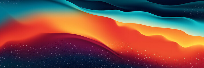 Vibrant rainbow, orange blue teal white psychedelic grainy gradient color flow wave on black background, music cover dance party poster design. Retro Colors from the 1970s 1980s, 70s, 80s, 90s style