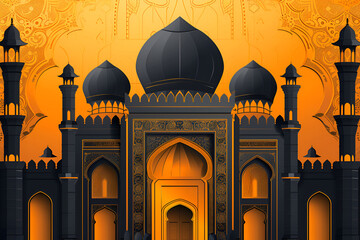 Wall Mural - Mosque in black and yellow colors, Ramadan