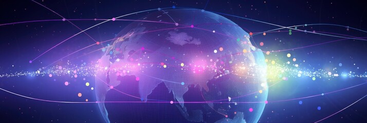 Poster - Concept of European Global Network and Connectivity. Illustrating Data Transfer, Cyber Technology, Information Exchange, and Telecommunication on a Global Scale.