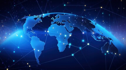Poster - Concept of European Global Network and Connectivity. Illustrating Data Transfer, Cyber Technology, Information Exchange, and Telecommunication on a Global Scale.