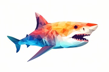 An abstract, colorful shark face icon featuring minimalistic patterns and striking hues. Isolated on white background