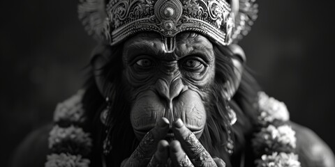 Aufkleber - A black and white photo of a monkey wearing a crown. Perfect for adding a touch of whimsy to any project or design