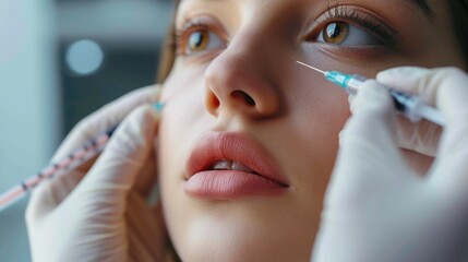 Poster - A detailed shot capturing the moment a person is receiving an injection. Suitable for medical and healthcare concepts