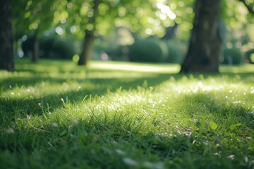 Poster - A peaceful image showcasing a field of grass with trees in the background. Perfect for nature-themed projects and designs