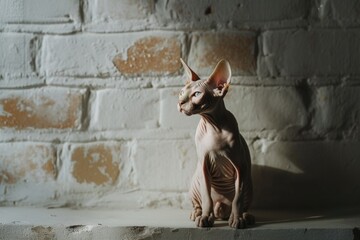 Aufkleber - A sphy cat sits on a ledge in front of a brick wall. Suitable for various uses