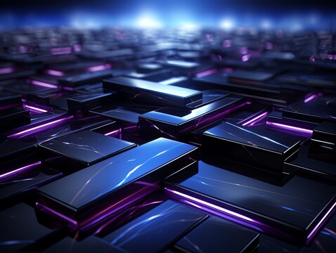 Abstract technology concept background. Shiny metal plates in blue and violet colors.